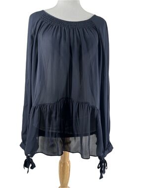 Rebecca Taylor silk top peplum semi sheer flowy boho girlie sz xl